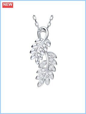 Moissanite Sterling Silver Leaves Pendant Necklace Adjustable 18-20 In